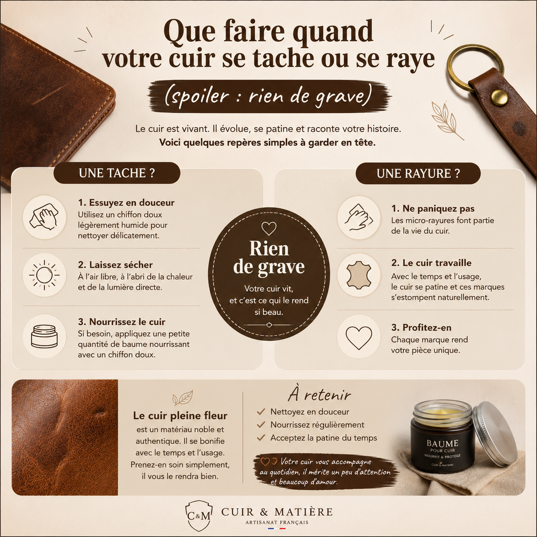 Que faire quand votre cuir se tache ou se raye (spoiler : rien de grave)