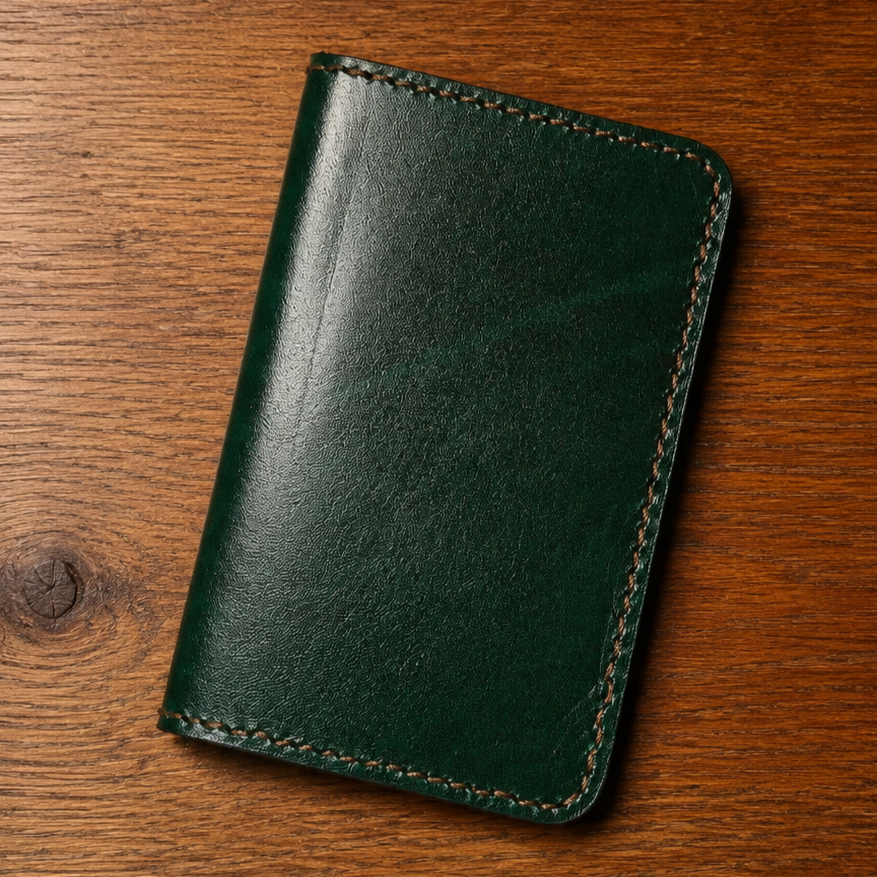 Porte-cartes Bifold Artisanal — Cuir Pleine Fleur Végétal · Vert Forêt Cuir & Matière
