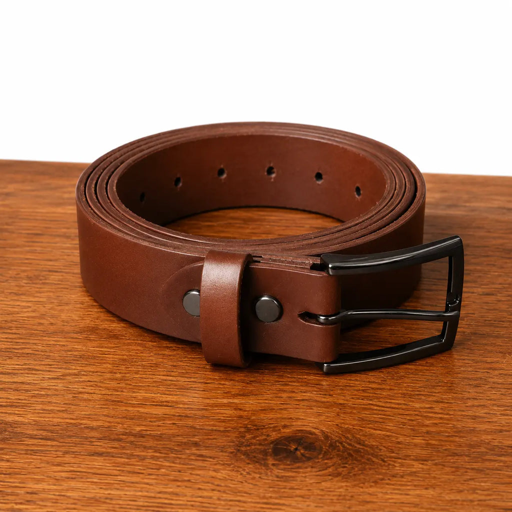 Ceinture en cuir marron pleine fleur 35mm faite main Cuir & Matière